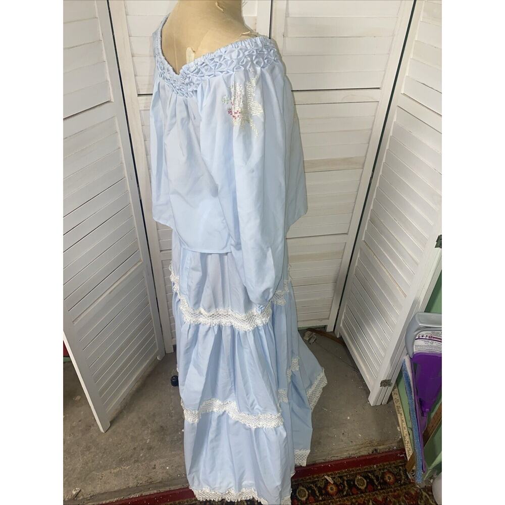 Handmade VTG 60s 70s Blue Cottagecore Country Set Maxi Skirt Blouse Sz Medium - Picture 4 of 11